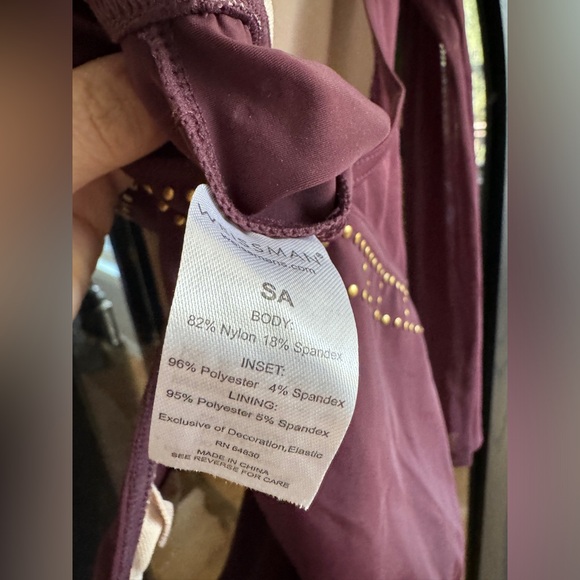 🎆Weissman Studded Dance Leotard in Raisin (Burgundy/Maroon) w Open Back - Picture 7 of 8